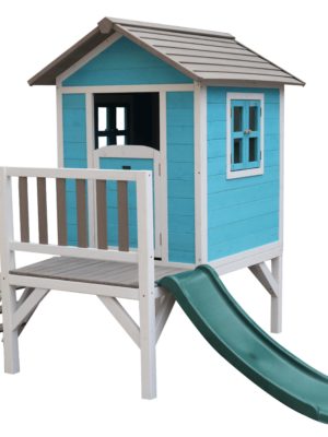 Drevený záhradný domček pre deti so šmykľavkou